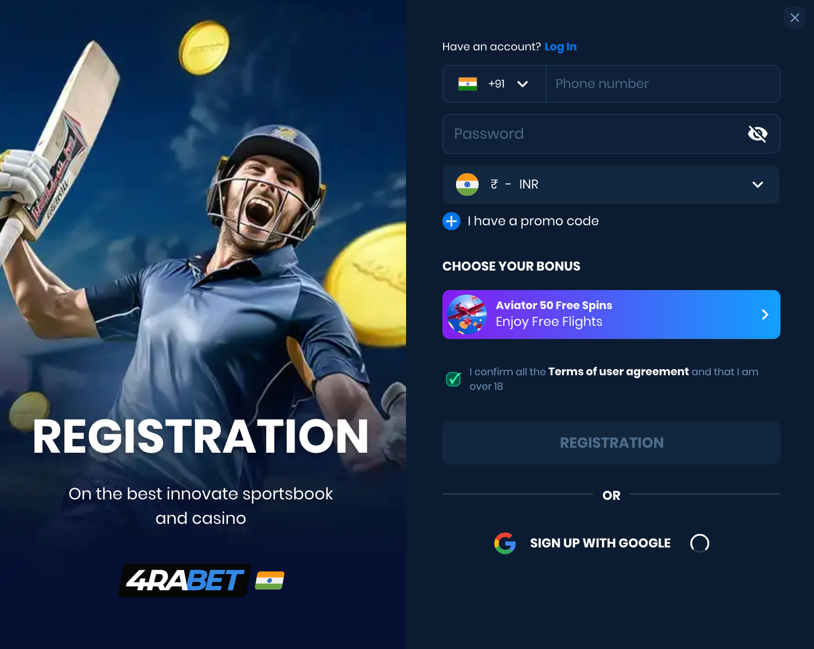 4rabet registration and offer preview