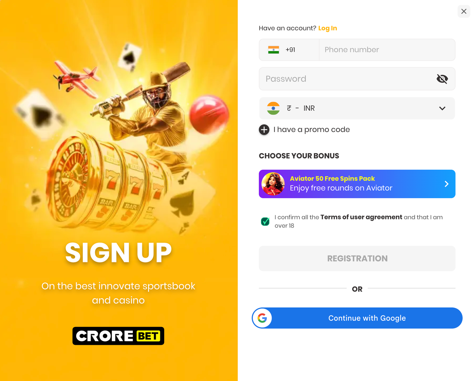 Crorebet registration and offer preview